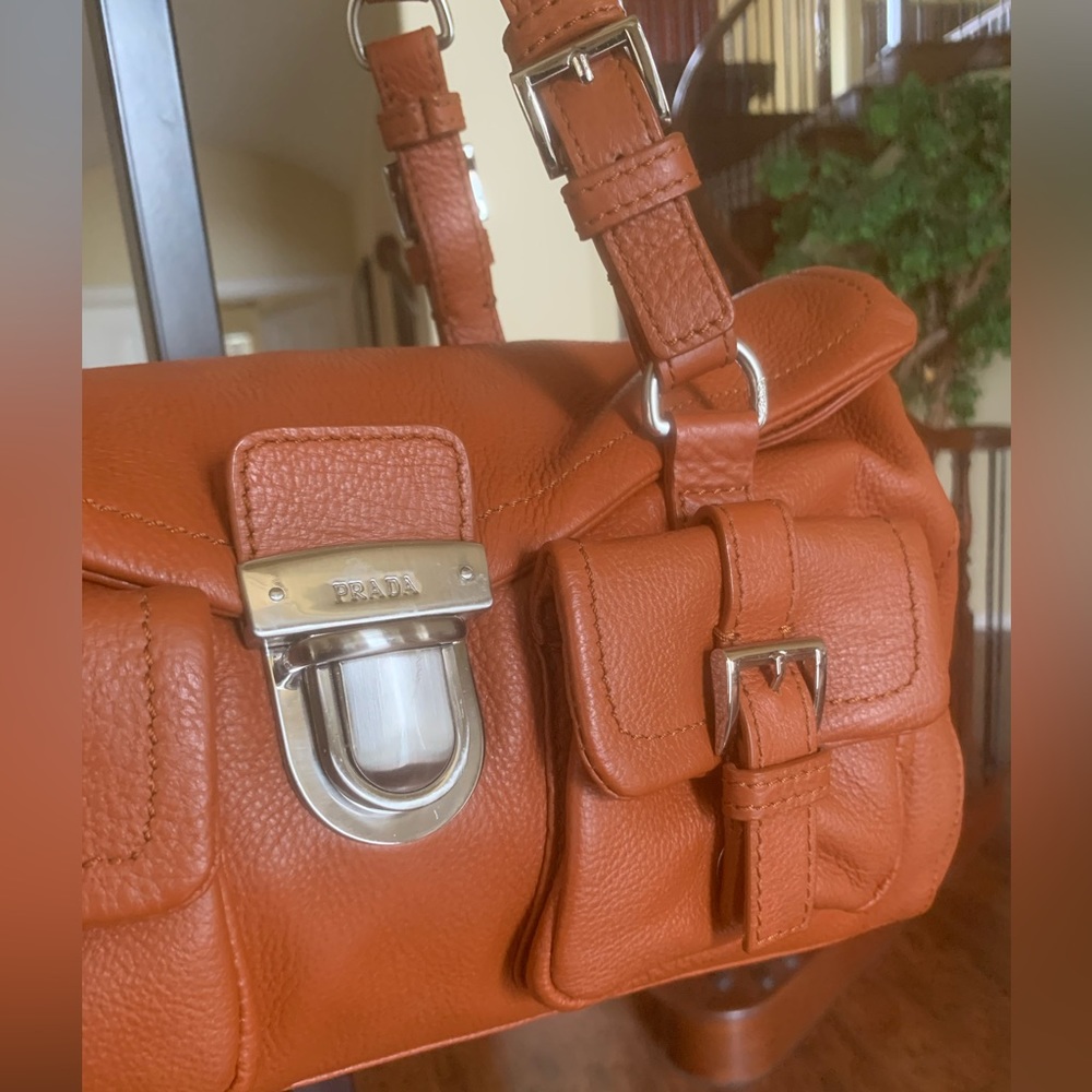 Prada Flap Satchel Shoulder Bag in Burnt Orange Leather New - Picture 9 of 16